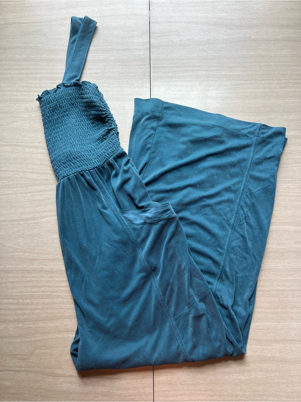 Anthropologie Women’s Blue Smocked Wide-Leg Jumpsuit with Pockets XS